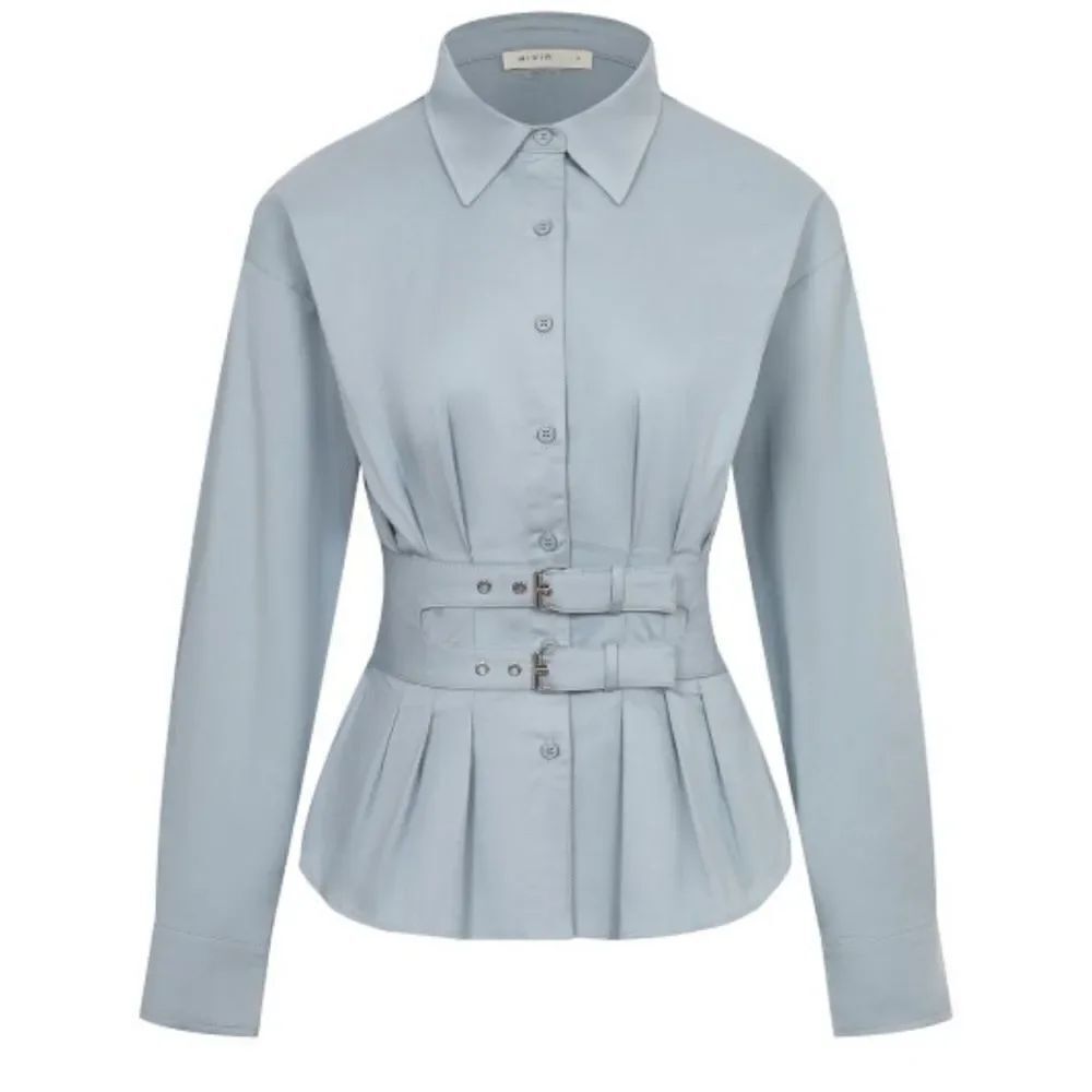 927. Sky Blue Double-Belted Button Down Shirt